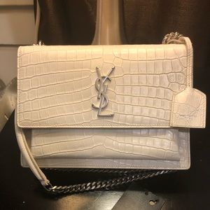 100% Authentic YSL white pearl & silver purse